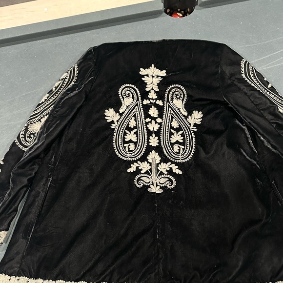 Free People Black and Cream Embroidered Trench Coat - Picture 6 of 8